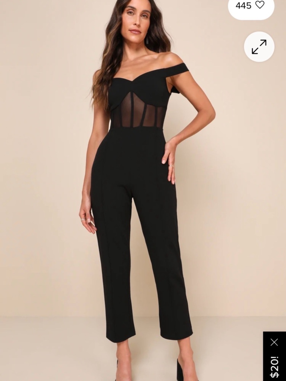 Lulu's Black Off-Shoulder Mesh-Panel Jumpsuit